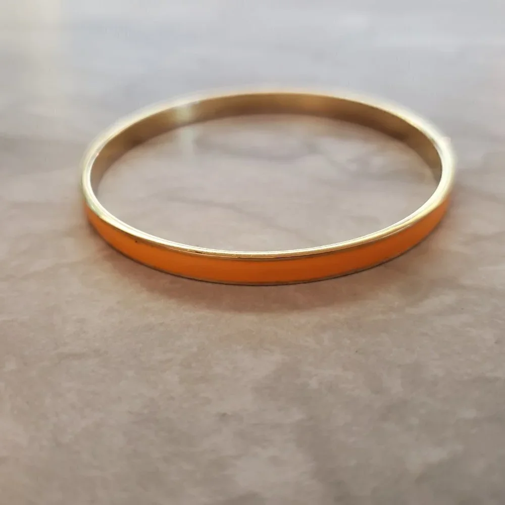 🧡 Vintage 2000's 00's Y2K J.Crew bright Orange Enamal Skinny Bangle Bracelet 🧡 - Picture 3 of 9